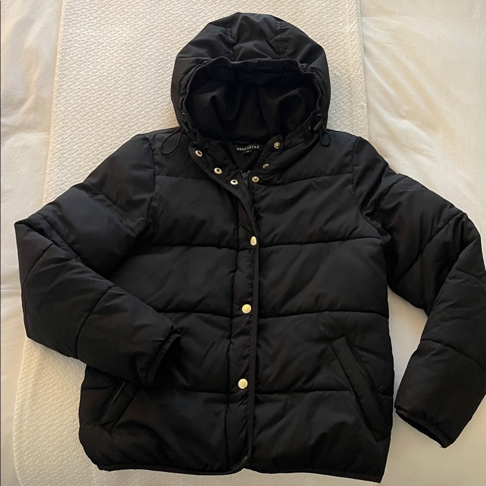 J Crew Black Hooded Puffer Jacket